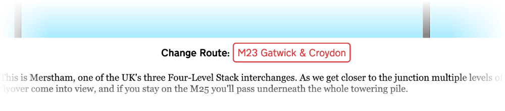 Screenshot showing a red button with the text 'M23 Croydon & Gatwick'