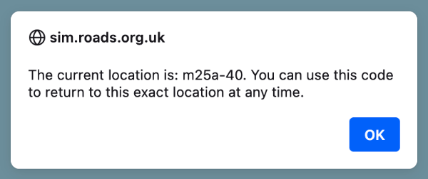 Screenshot of pop-up window showing location code