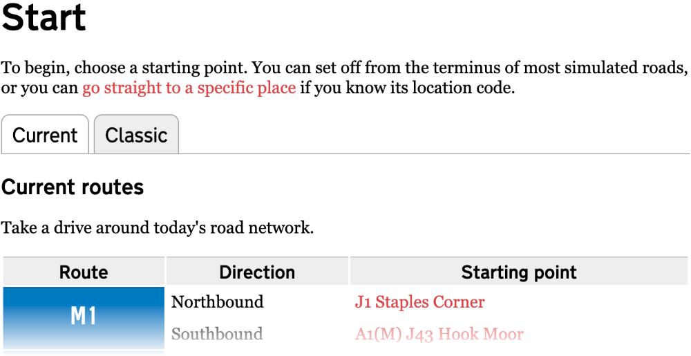 Screenshot of Simulator homepage with 'current' and 'classic tabs'